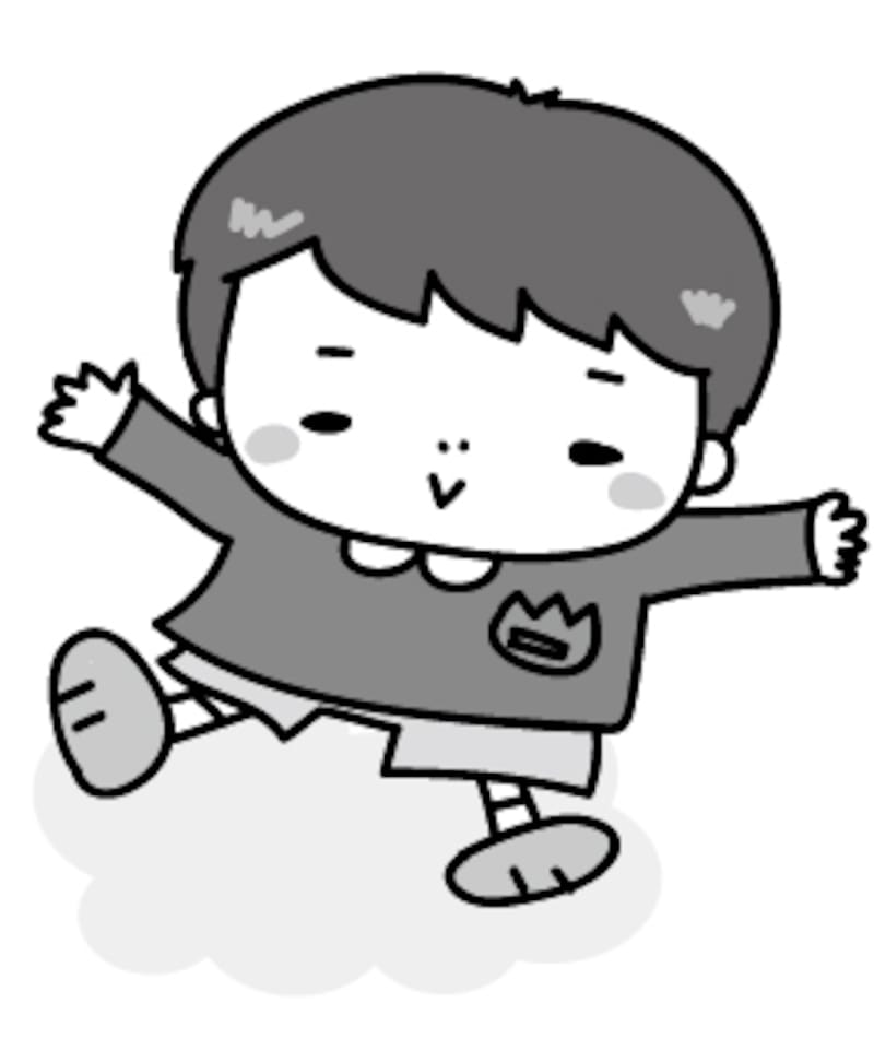 【モノクロ】雲の上ではねる男の子です。