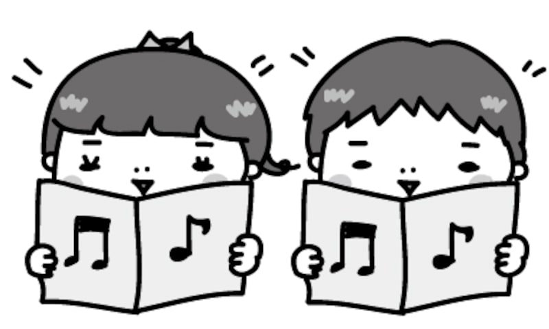 【モノクロ】歌を楽しく歌う園児たちです。