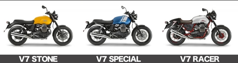 （左から）V7 STONE、V7 SPECIAL、V7 RACER