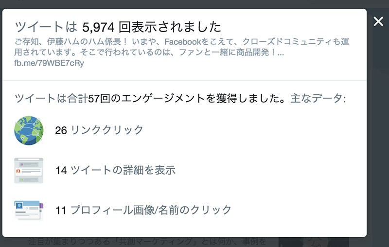 アカウントによってはTwitterから直接簡易的な解析結果を見ることができる