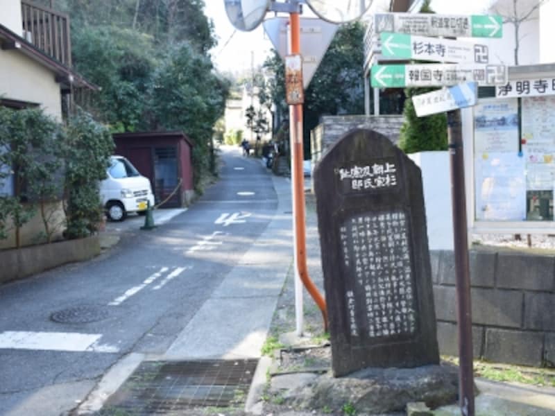 四つ角の「上杉邸址」の石碑