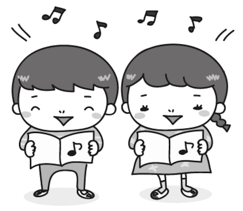 【モノクロ】音楽の授業風景のカットです。