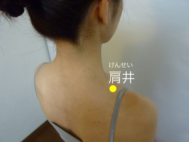 肩井(けんせい):肩の上、筋肉の一番もりあがったところ