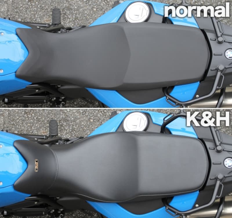 ノーマルシートと比べ、下のシートは細く丸みがあるのが分かる
