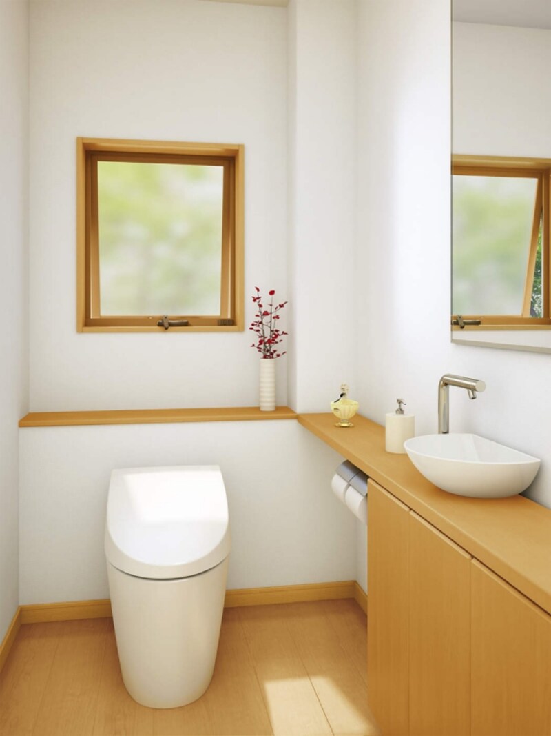 額縁のような滑り出し窓で明るいトイレを実現。[APW310 すべり出し窓]＋[タフテクトR]　