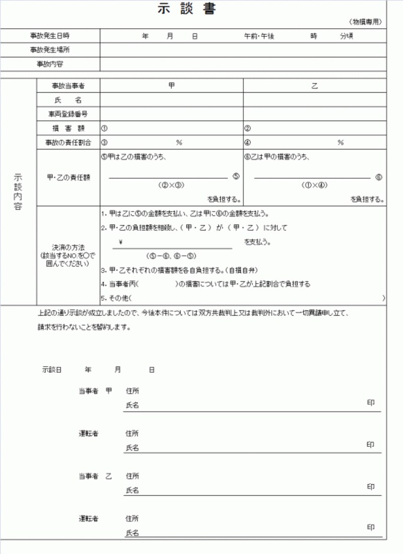 示談書テンプレ（物損用の例）