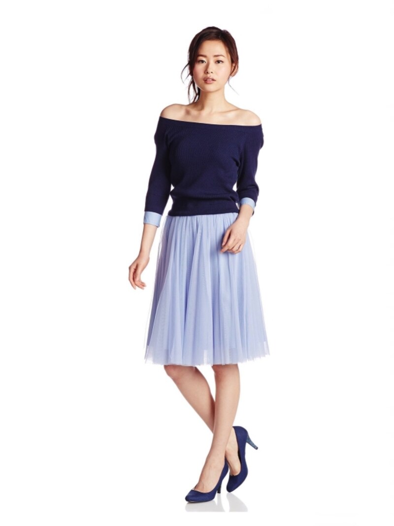 (フレイ アイディー)FRAY I.D リブニットチュールワンピース