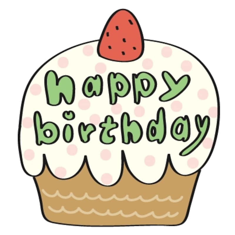 【カラー】ケーキとハッピーバースデーのロゴです。