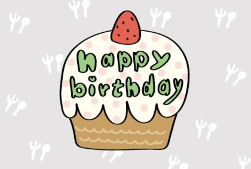 【カード】ポップなお誕生日ケーキが主役のカードです。