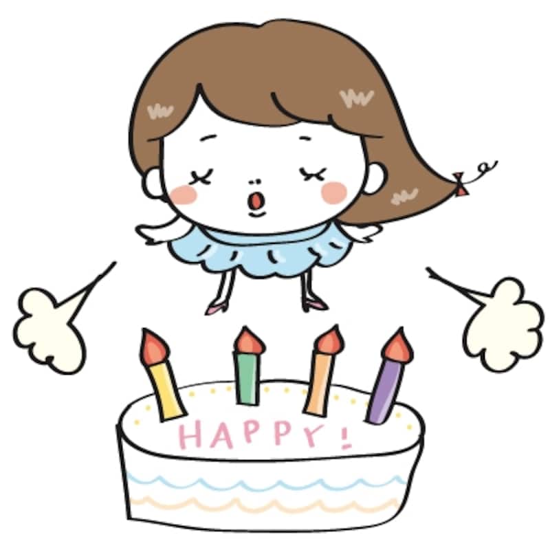 【カラー】ローソクの火を消す女の子です。