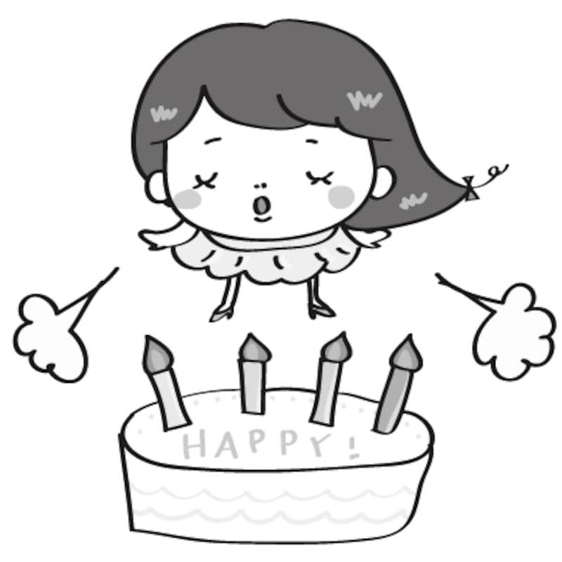 【白黒】ローソクの火を消す女の子です。