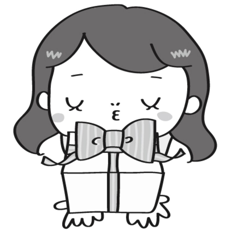 【白黒】お祝いのプレゼントを渡す女の子です。