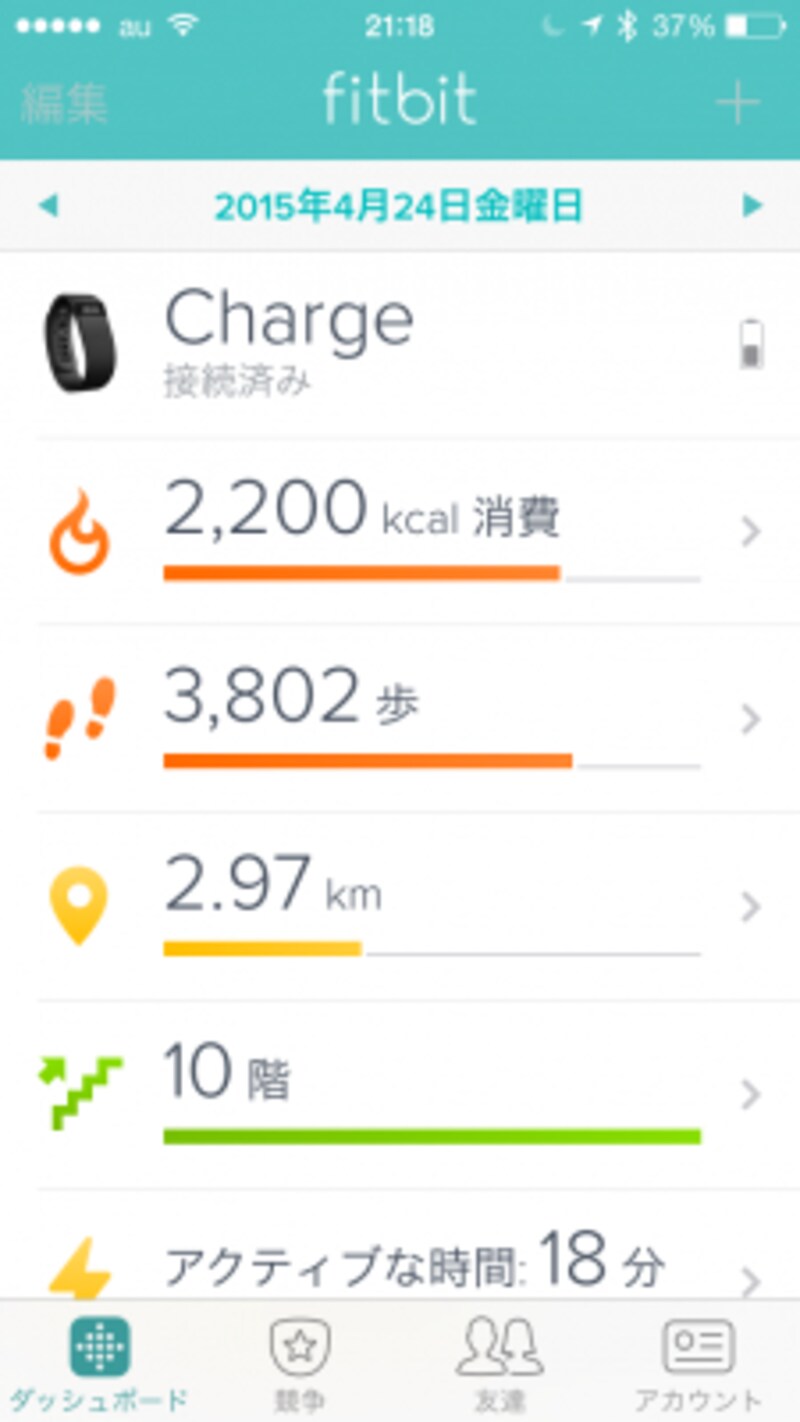 FitbitのiOS用アプリ。ウェブサイトも用意されている。