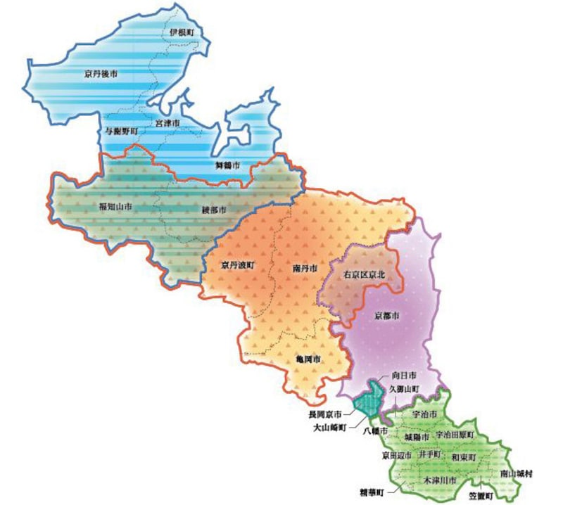 京都府最南の抹茶色のエリアが「お茶の京都」(出典：京都府観光パンフレット 京都旬遊)