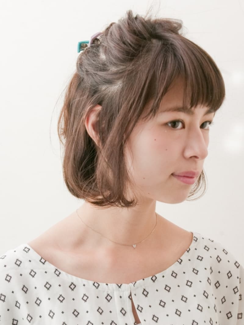 ダブルくるりんぱで簡単！ボブのハーフアップアレンジ