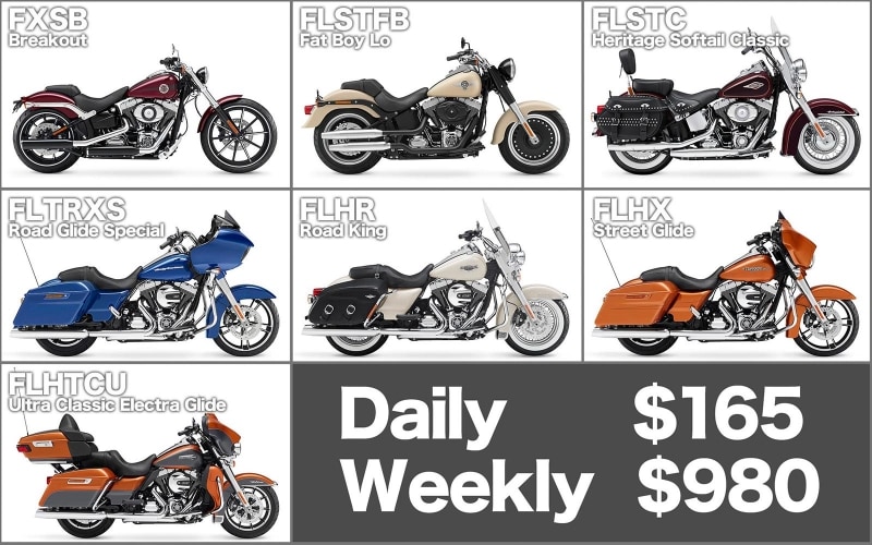 2015年5月現在のラスベガスH-Dで貸し出している車種と価格（1Dayとウィークリー）