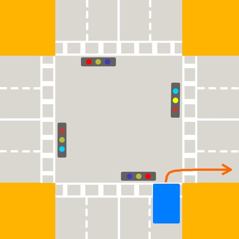 信号が赤でも、右折に関してはクルマや歩行者に気をつければそのまま曲がってよいというルールが