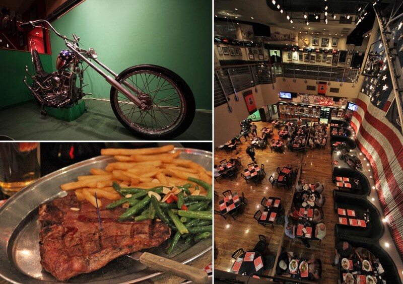 『イージー・ライダー』のキャプテンアメリカ号が展示されるなど、店内すべてがハーレー尽くし!