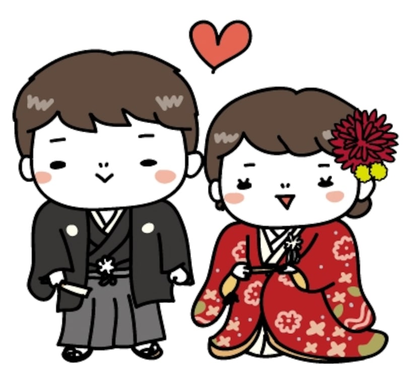 和装 新郎新婦 結婚式 イラスト カラー かわいい