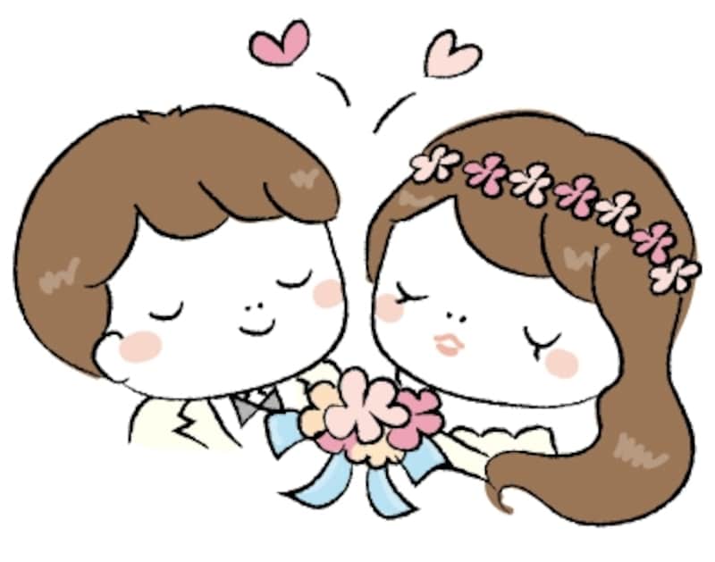 手書き 新郎新婦 結婚式 イラスト カラー かわいい