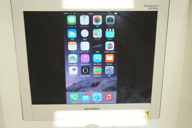 iPhoneの画面を出力している例(プロジェクターの代わりにモニターを使用)