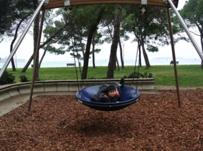 日本では見慣れない遊具もたくさん。下には木のチップが敷かれています