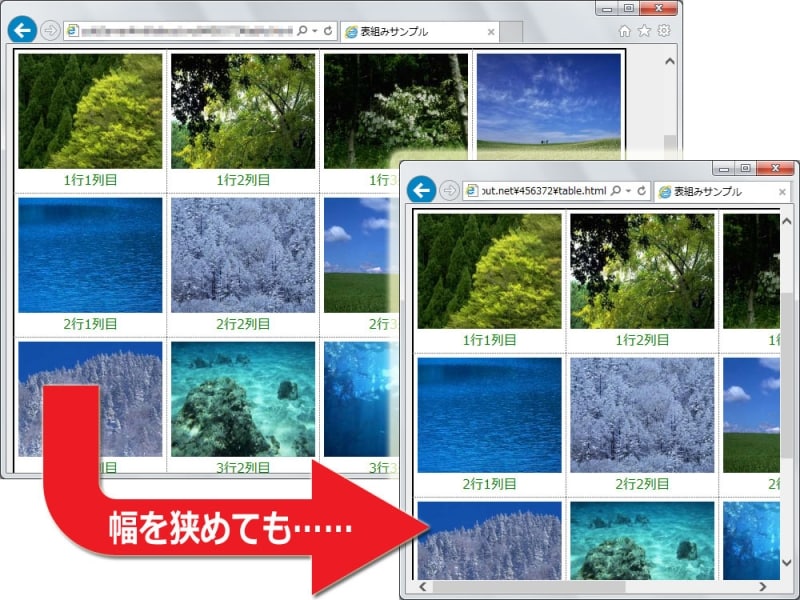 テーブルでレイアウトされていると、レスポンシブ化は困難