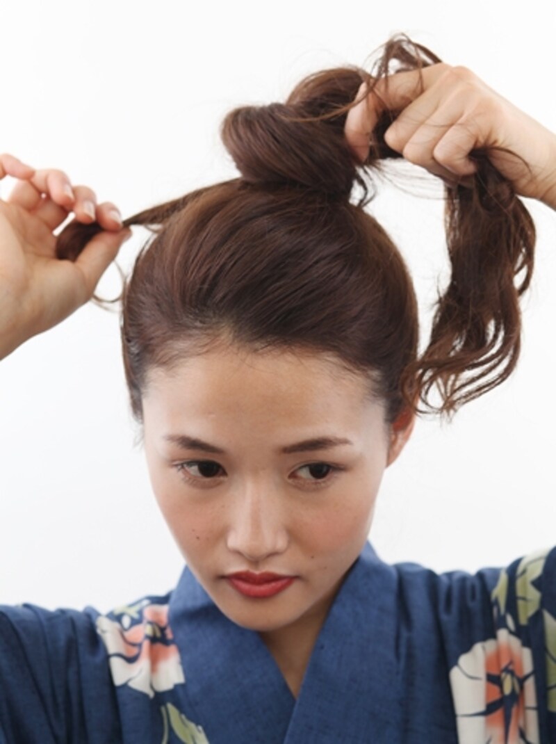 毛流れに対して直角にピンをさすと留まりやすい