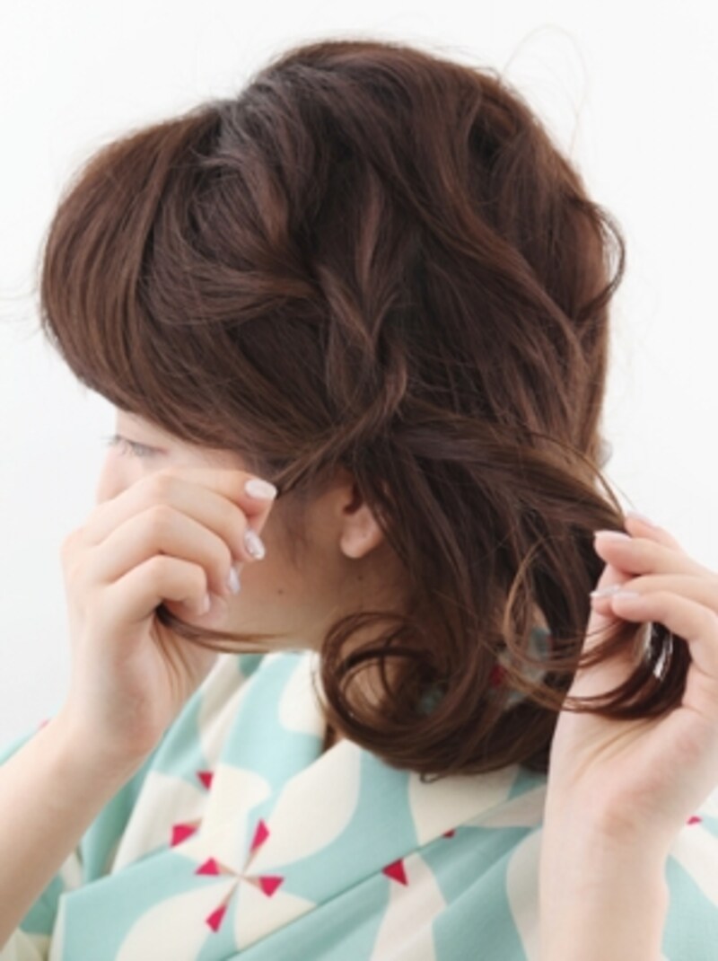 ミディアム浴衣 ゆるカールがキュートなまとめ髪 浴衣ヘアアレンジ All About