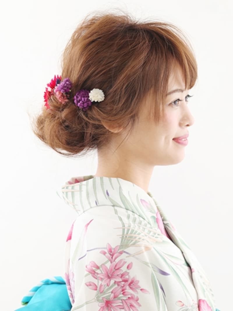 ミディアムの浴衣姿に!和菓子みたいな簡単アップヘア