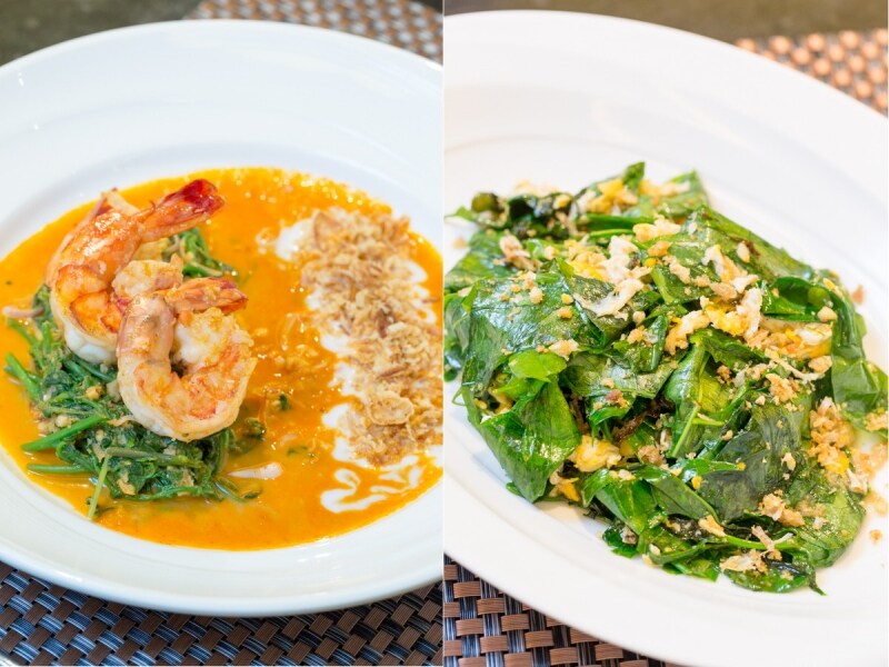 パネンカレーとリアン菜の卵炒め。いずれもタイ南部 を代表するメニュー