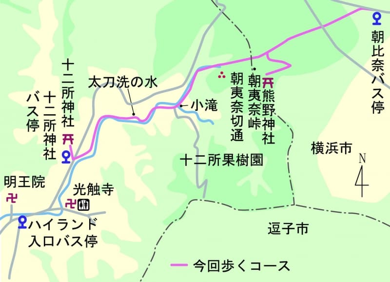 朝夷奈切通の地図