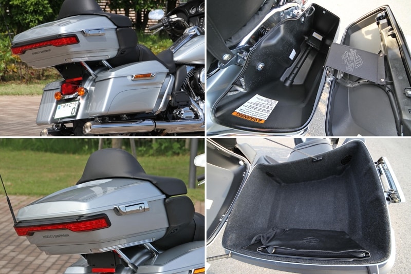 ウルトラの大きな魅力であるツーリングパッケージ。ヘルメットふたつが余裕で収納できるトップケースに開閉が簡単になった最新のサドルケースなど、充実の装備を誇る