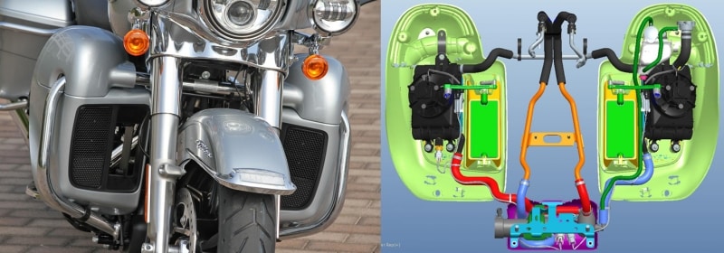 新型エンジンの冷却機能の要であるラジエターはロワフェアリングに内蔵されている