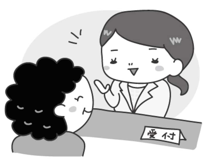 【モノクロ】診察受付のカットです。