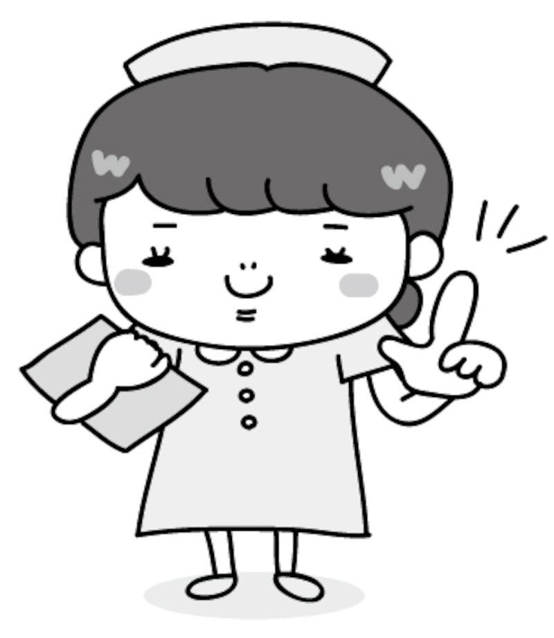 【モノクロ】アドバイスをするナースの全身カットです。