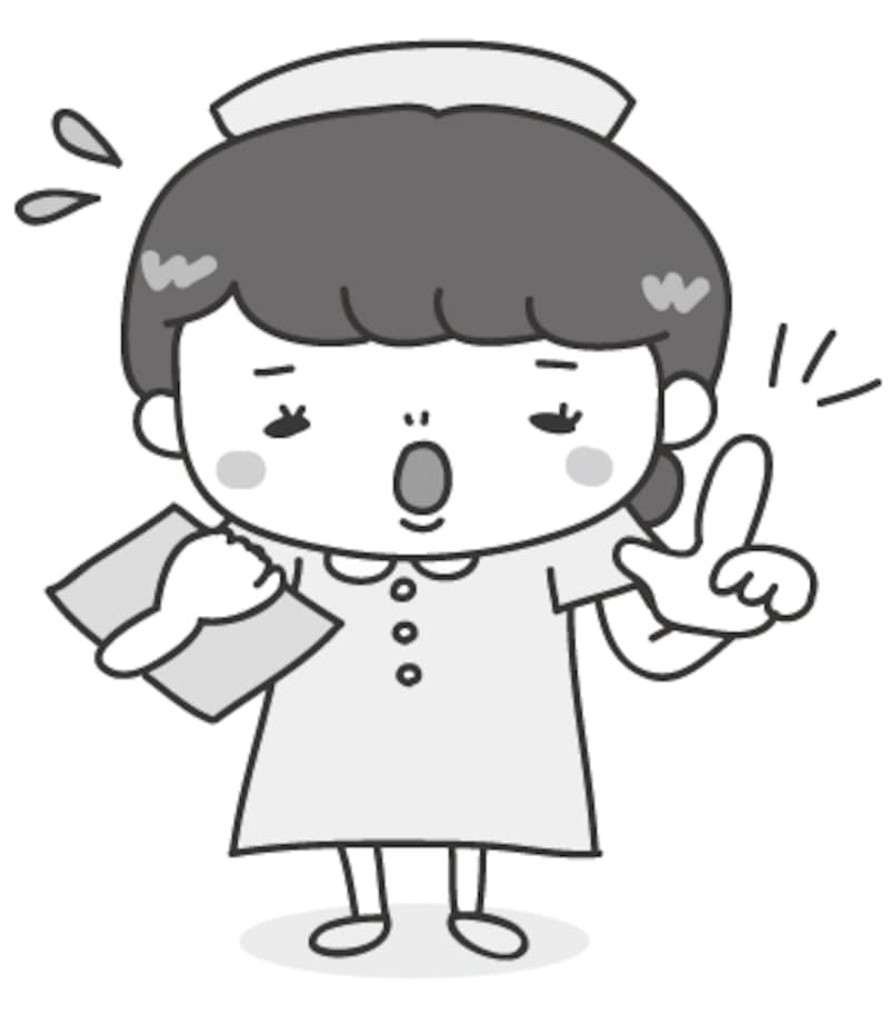 【モノクロ】注意をするナースの全身カットです。