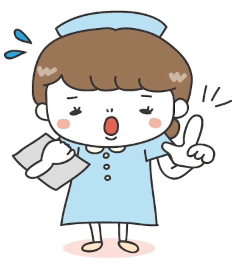 【カラー】注意をするナースの全身カットです。