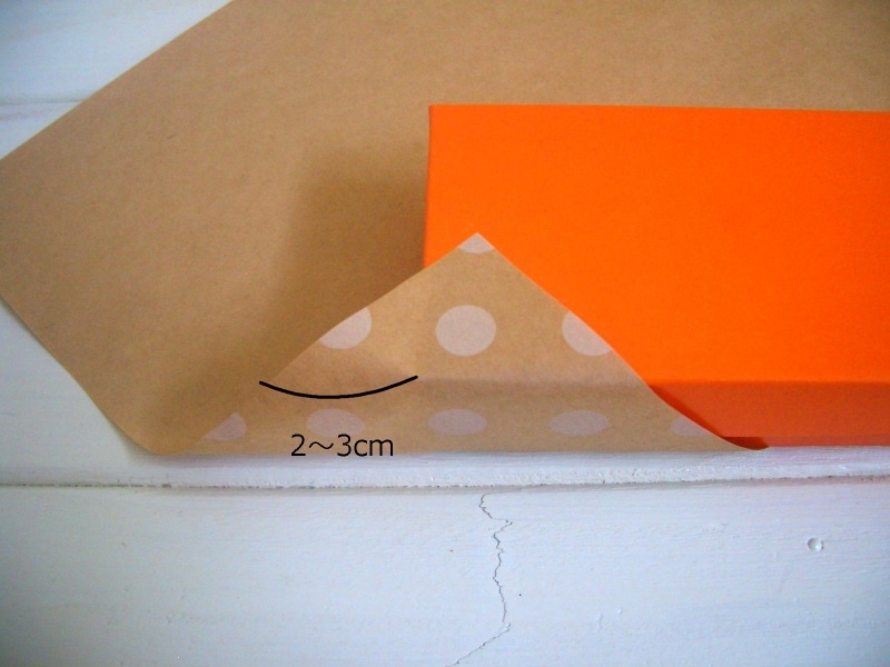 包装紙の包み方！ななめ包み/デパート包みの工程：左の角にかぶせます