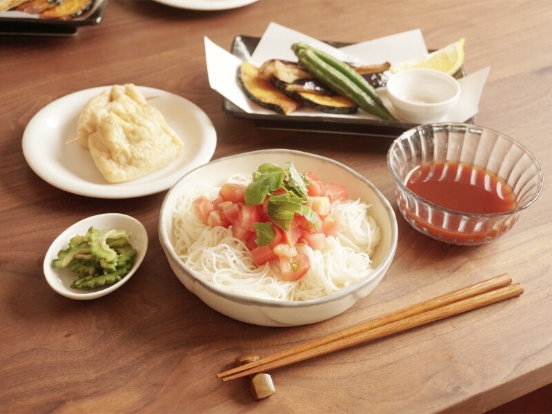 トマトだれのそうめん定食