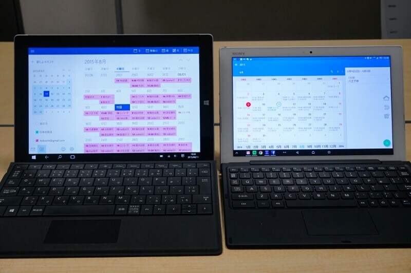 Googleカレンダーを表示した例(左からSurface 3、Xperia Z4 Tablet)