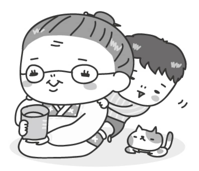 おばあちゃんと孫 敬老の日 イラスト 白黒 かわいい