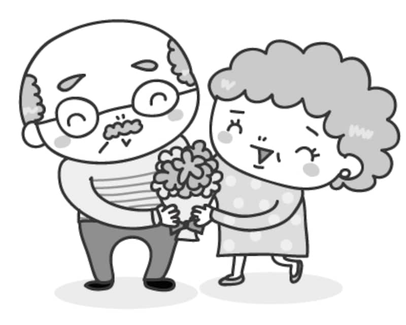 おじいちゃんとおばあちゃん 敬老の日 イラスト 白黒 かわいい
