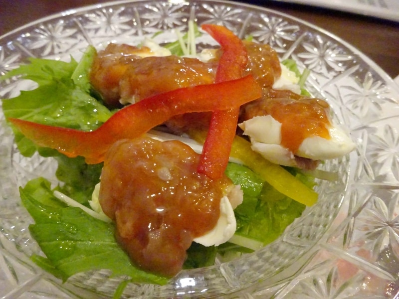 「うなぎとクリームチーズの酒盗あえ」