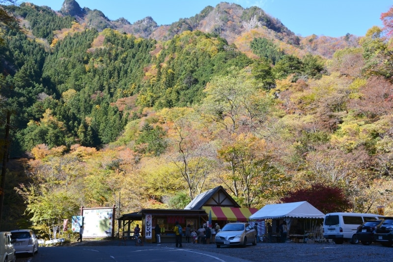 相原橋の駐車場から見る紅葉
