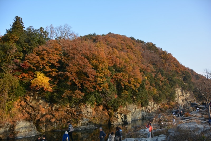 長瀞岩畳から荒川上流に見える紅葉