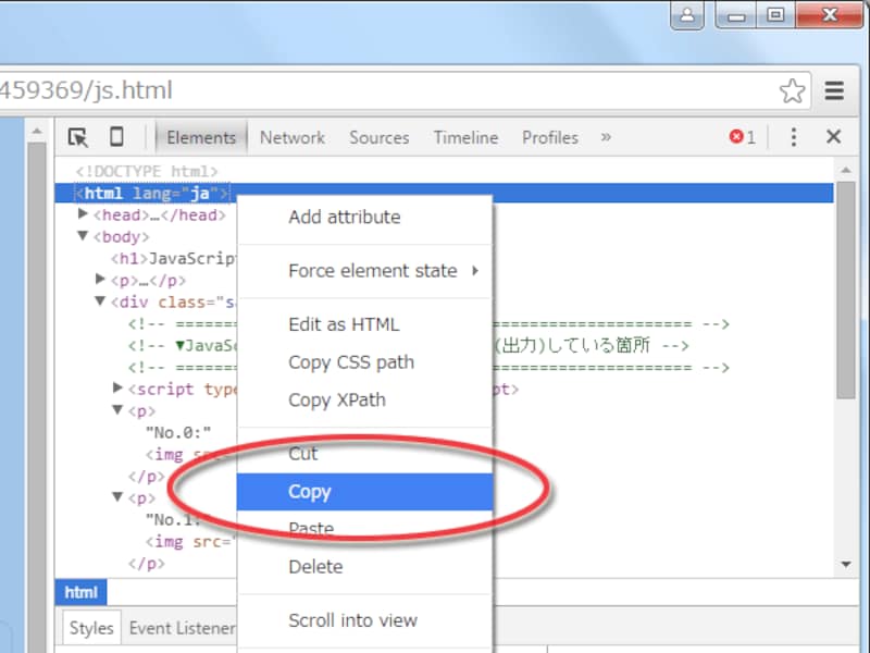 メニューから「Copy」を選択