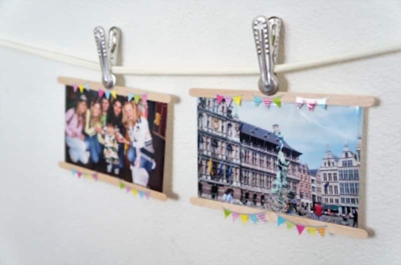 マドラーを付けた写真をクリップで挟んで吊るす。