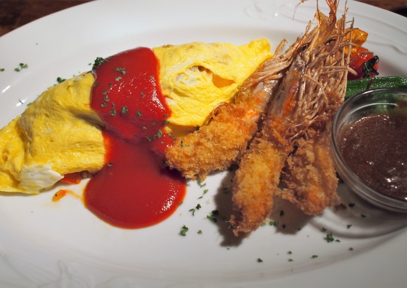 オムライス+エビフライ