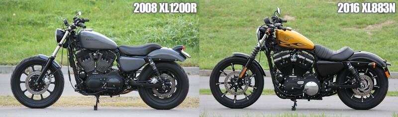 ［左］2008 XL1200R ［右］2016 XL883N レフトビュー